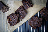 Chocolate brownies on baking paper