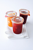 Raspberry, strawberry and apricot jam