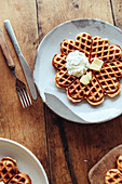 Waffles with butter and cream