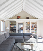 Grey sofa combination and coffee table in living room