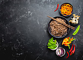 Ingredients for making stir-fried noodles soba