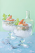 Prawn cocktail in glasses on crushed ice