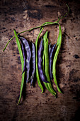 Green and purple runner beans