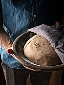 Bread dough in a proving bowl