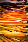 Strips of various carrots and purple carrots