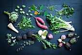 A large arrangement of vegetables