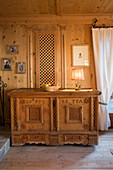 Traditional wooden trunk in Swiss farmhouse