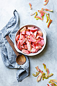 Sliced pink apples in a bowl