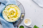 Mashed Potatoes in a Bowl, garnished with chives