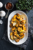 Roasted vegan harissa potatoes (New potatoes with North African spice paste)