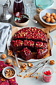 Red kidney bean brownie with pomegranate