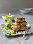 Chicken meatballs with parsley and cucumber salad