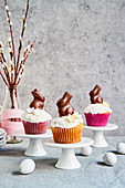 Carrot muffins with white chocolate, grated coconut and chocolate bunnies