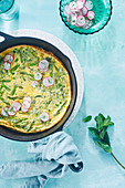 Omelette with asparagus and radishes for Easter