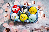 Easter eggs decorated with bird motifs