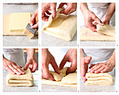 Puff pastry being folded once and then twice