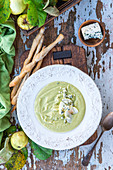 Apple soup with blue cheese and grissini