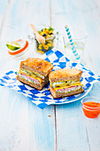 Cuban sandwiches with dill sauce and sweetcorn salad