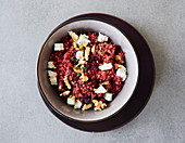Millet with beetroot and feta cheese