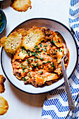 Lasagne soup with cheese crisps