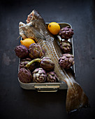 Whole skrei with artichokes and lemons