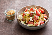 Watermelon and quinoa salad with feta cheese