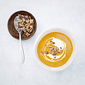 Carrot soup with walnuts