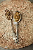 Spices on antique spoons