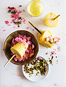 Saffron-parfait lollies with rosewater meringue