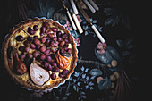 Cheese quiche with pears and grapes
