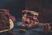 Chocolate and cherry cake with blueberries and rum