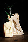 Parmesan cheese and an olive sprig