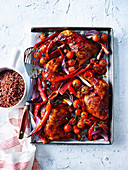 Chicken Tray Bake with Rhubarb, Capsicum and Chilli