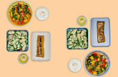 Paprika-Gurken-Eintopf, Lupinenschnitzel und Apfel-Gurken-Salat (Meal Prep)