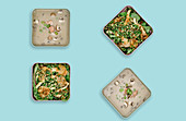 Pilzsuppe mit Lachs und Pilz-Piccata mit Gremolata auf Salat (Meal Prep)