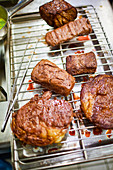 Grilled meat on a rack