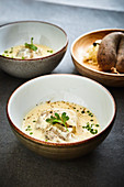 Sauerkraut soup with liver pâté ravioli