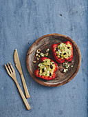 Grilled stuffed peppers filled with couscous and sheep's cheese