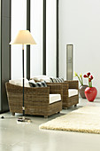 Wicker armchairs in elegant, modern living room