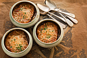 Onion and cheese soup pots