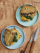 Savoury French toast with pesto and Cheddar