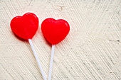 Red heart shaped lollipops