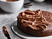 A cake with chocolate butter cream