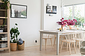 Houseplants in Scandinavian-style dining room