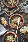 Gooseberry crumble in ramekins