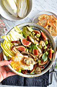 Salad with figs mushrooms and egg