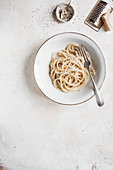 Cacio e pepe - Bucatini pasta with butter, black pepper and pecorino