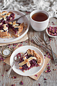 Cherry pie served with cup of tea