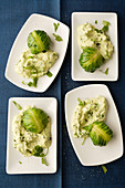 Lettuce parcels with potato and Brussels sprouts purée