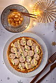 Puff pastry tart with boudin blanc for Christmas